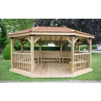 Forest Premium Oval Wooden Gazebo With Cedar Roof & Benches 5.1m - Installed
